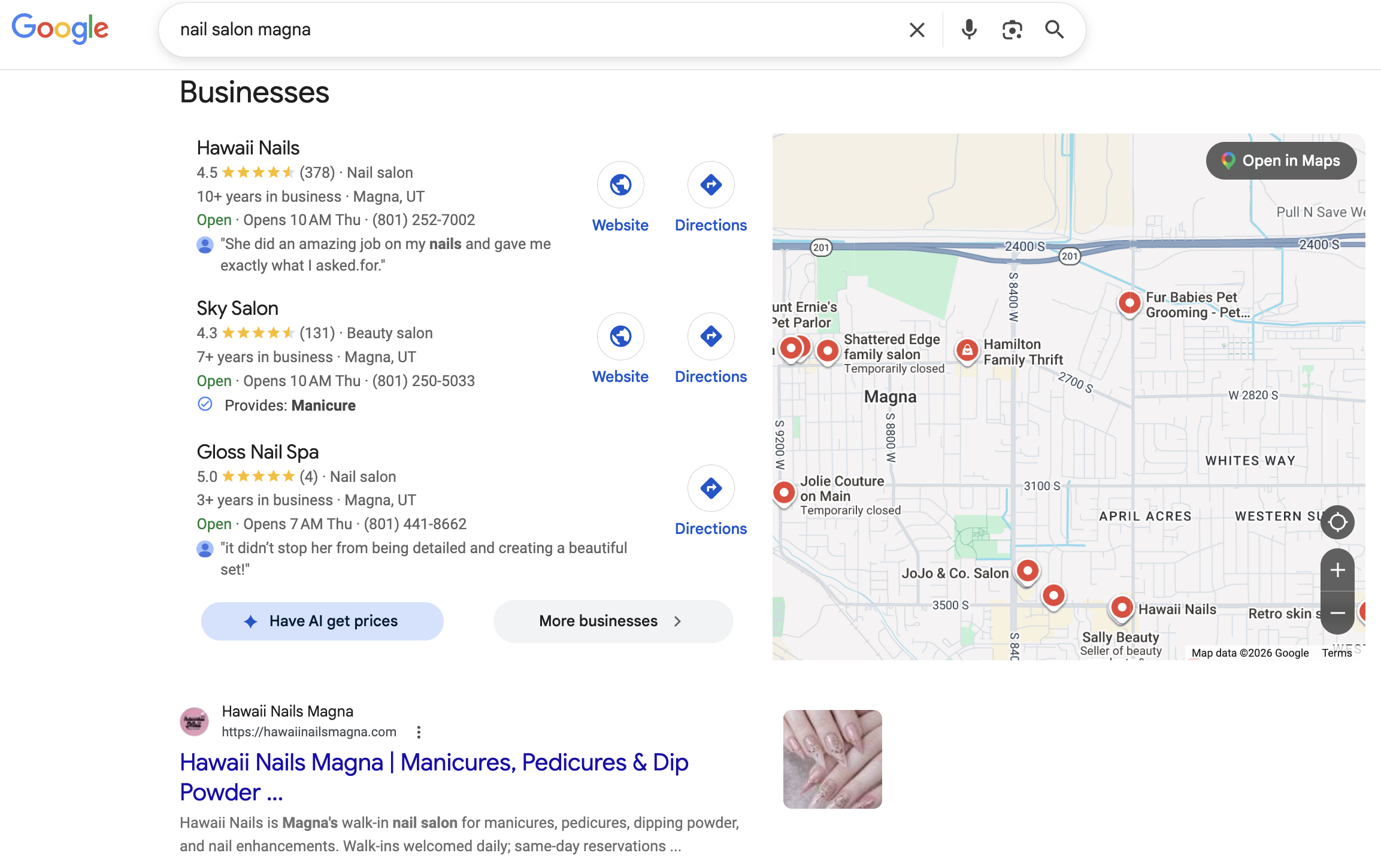 Search result for 'nail salon magna' — Hawaii Nails Magna ranked #1